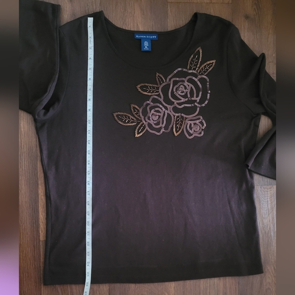 Karen Scott bead and sequin embellished fall top Women's XL brown - Picture 7 of 7